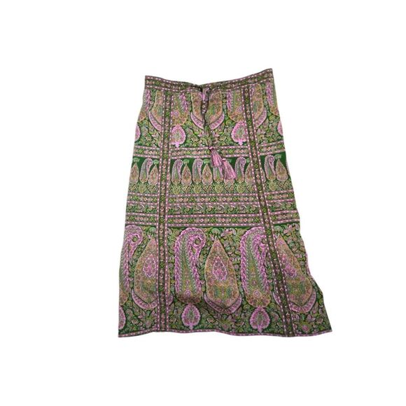 CALYPSO ST BARTH silk paisley green tassel drawstring‎ midi skirt XS - Picture 1 of 5